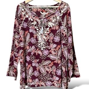 EDDIE BAUER 100% Cotton Lightweight Boho Paisley / Floral Print Blouse US Sz XXL